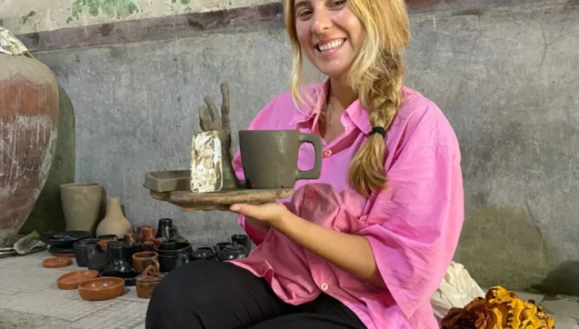 Pottery Class Lombok participants learning pottery wheel throwing with local artisans at Lombok Pottery Studio.